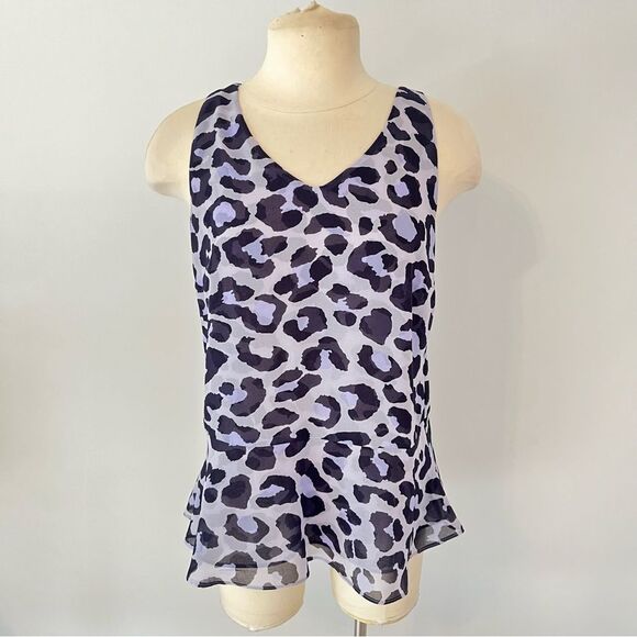 CABI Feline Purple Animal Print Peplum Sleeveless Blouse Size Small - Picture 1 of 11